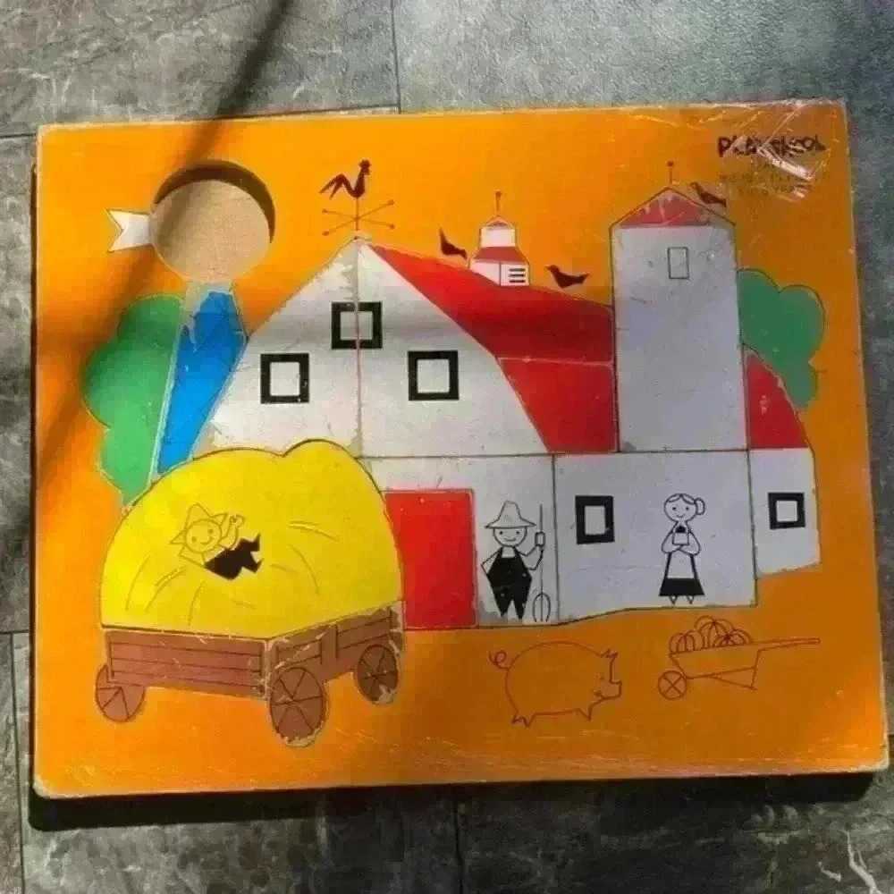 💚  2/$15 Old/Vintage Farm 360-15 Playskool Wooden Puzzle 3-6 Years